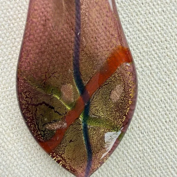 Dichroic Glass Teardrop Pendant Necklace Multi Strand Bronze Seed Beads - Picture 4 of 10